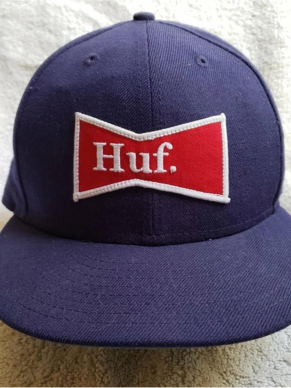 HUF Navy Baseball Cap with Red Logo Patch